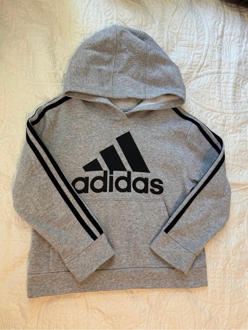 Adidas Kids Pullover Hoodie Heather Gray Black Spellout Logo Size 4T boys